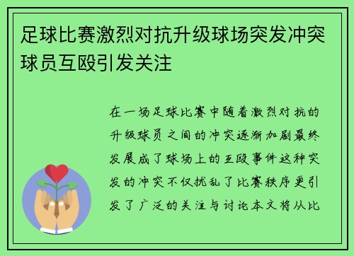 足球比赛激烈对抗升级球场突发冲突球员互殴引发关注