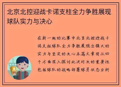 北京北控迎战卡诺支柱全力争胜展现球队实力与决心