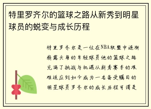特里罗齐尔的篮球之路从新秀到明星球员的蜕变与成长历程